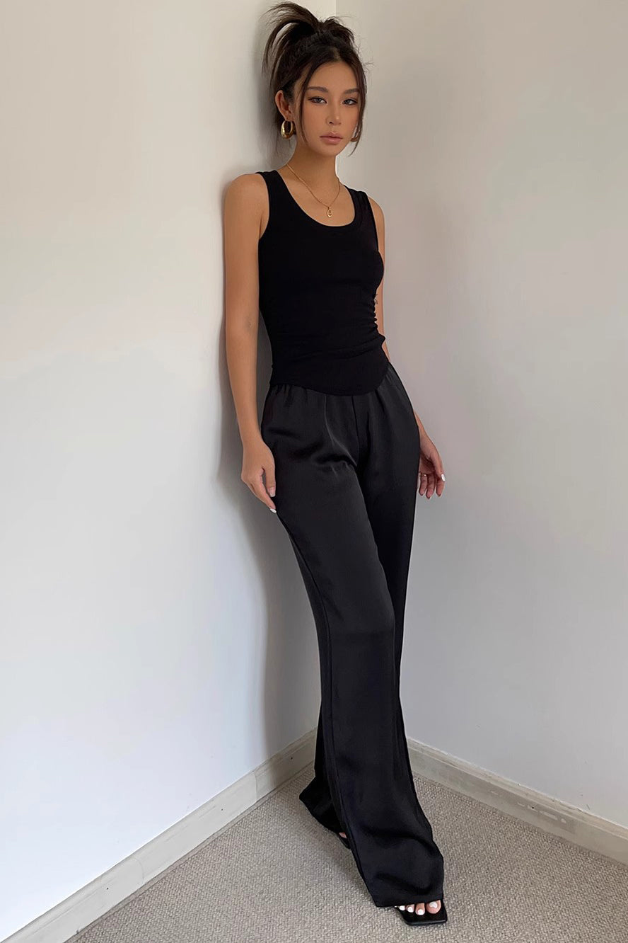 Satin Nature Elastic Waist Wide Leg Pants
