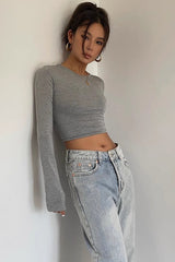 Backless Crew Neck Fitted Shirt