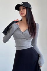 Casual Buttons V-Neck Long Sleeve Tops