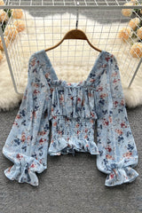 Floral Ruffle Long Sleeve Crop Top