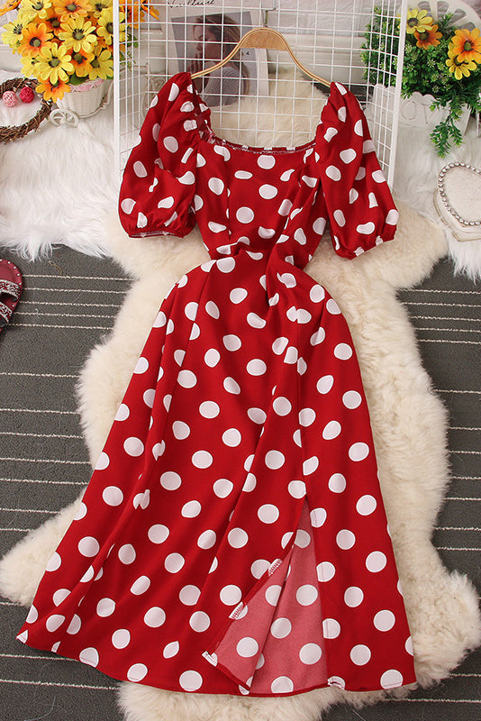 Short Sleeve Polka Dots Maxi Dress