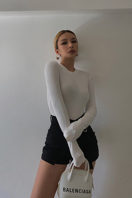 Crew Neck Ribbed Tops Fitted Basic Shirt