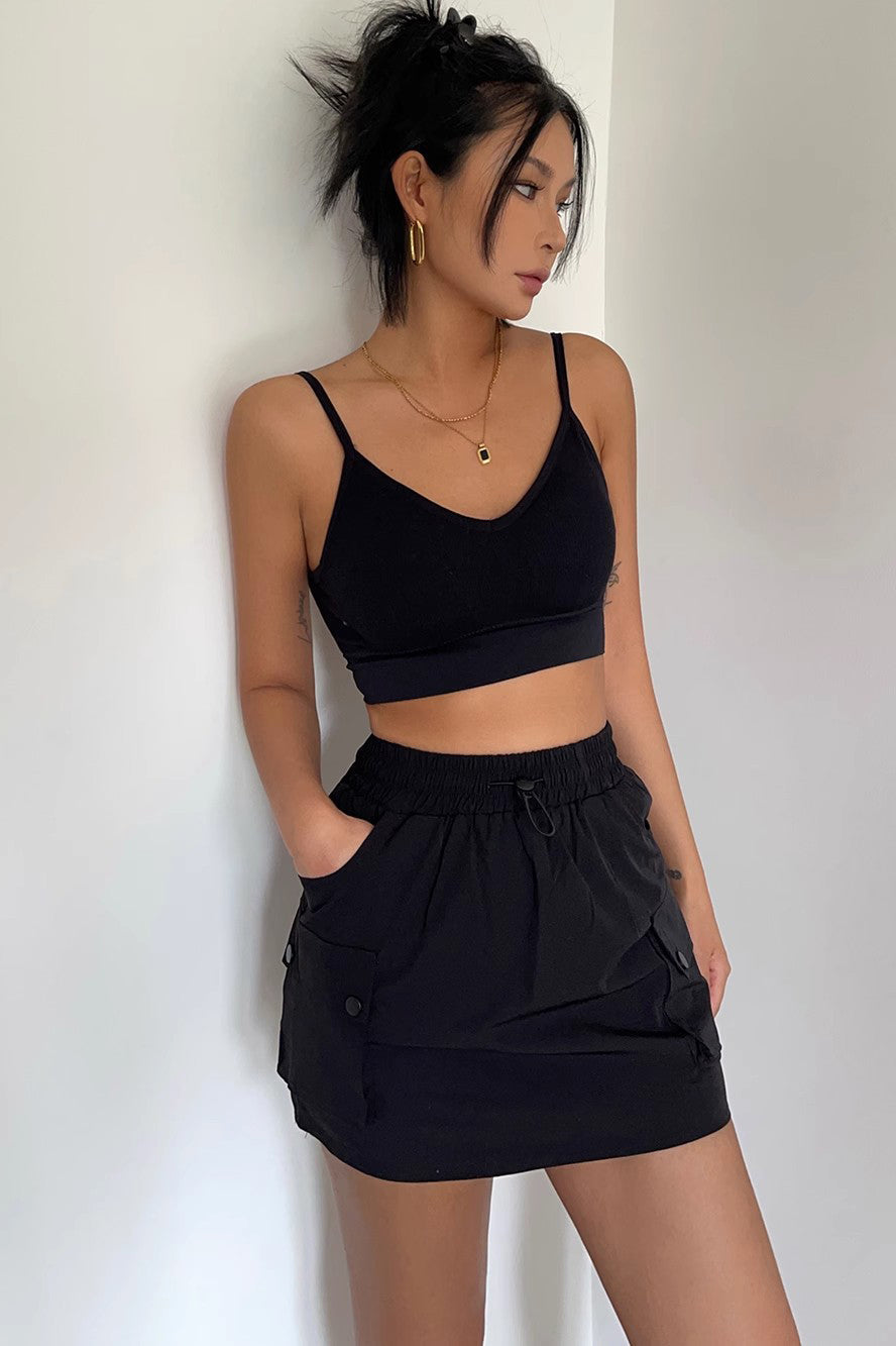 Drawstring Elastic Waist Shorts Skirt