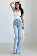 Retro High Waist Tight Buttons Flared Jeans