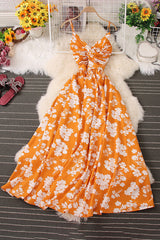 Floral Strap Sleeveless Ruffle Maxi Dress