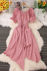 Short Sleeve Strappy Irregular Maxi Dress