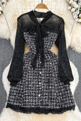 Gauze Long Sleeve Lace Mini Dress