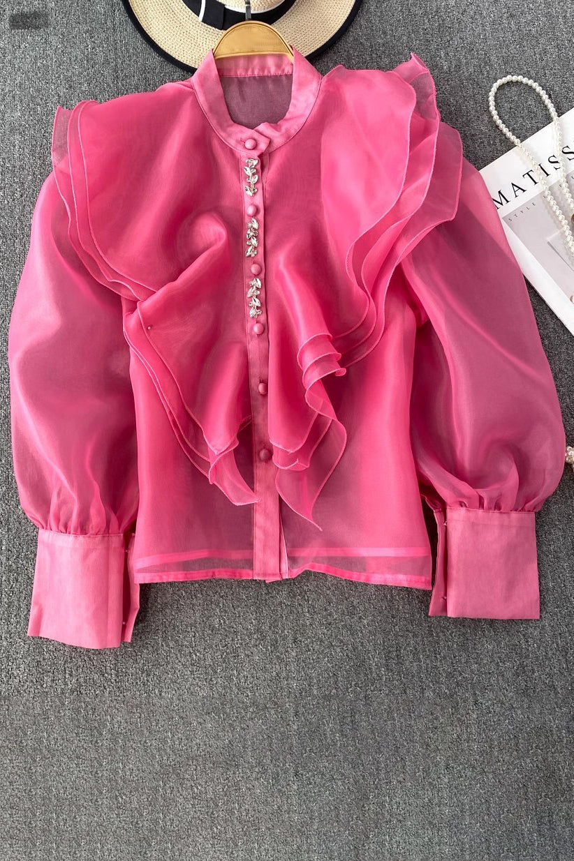 Lace Buttons Long Sleeve Shirt Top