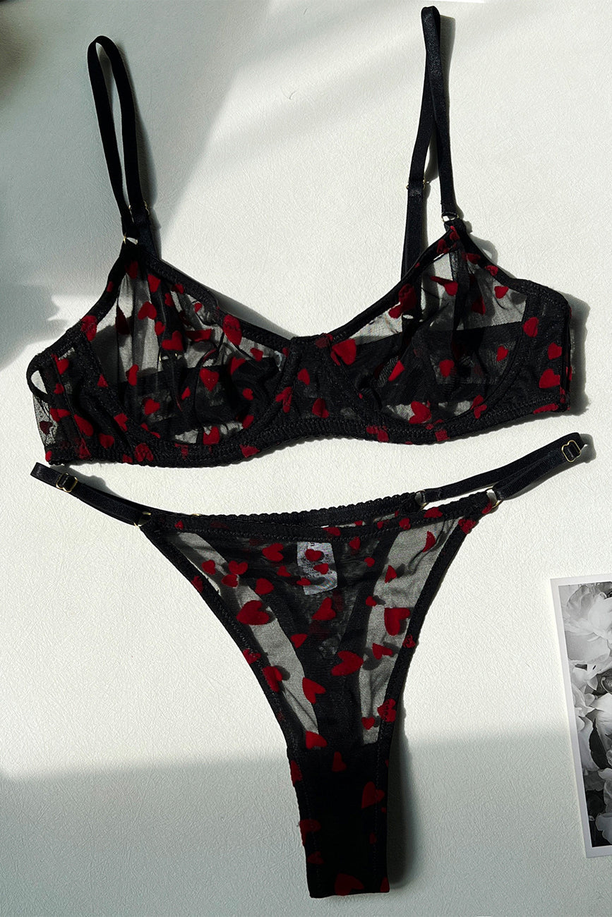 Heart Embroidery Underwear Lingerie Set