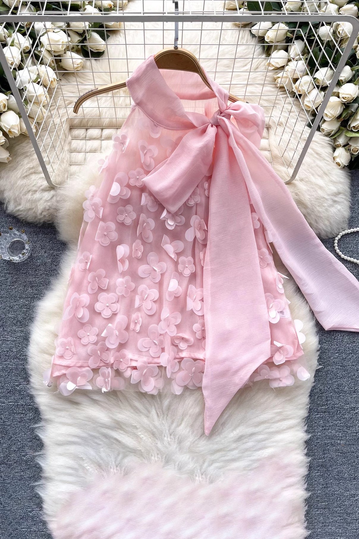 Bow Three-Dimensional Flower Bud Sleeveless Vest Tank Top