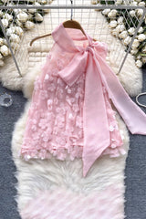 Bow Three-Dimensional Flower Bud Sleeveless Vest Tank Top