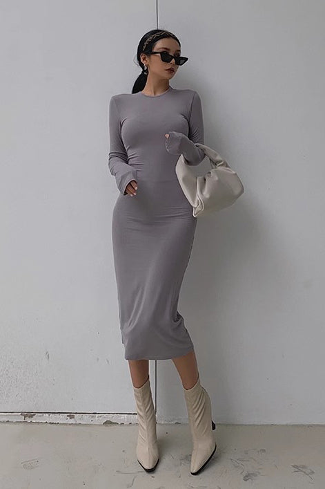 Crew Neck Long Sleeve Bodycon Dress