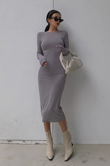 Crew Neck Long Sleeve Bodycon Dress