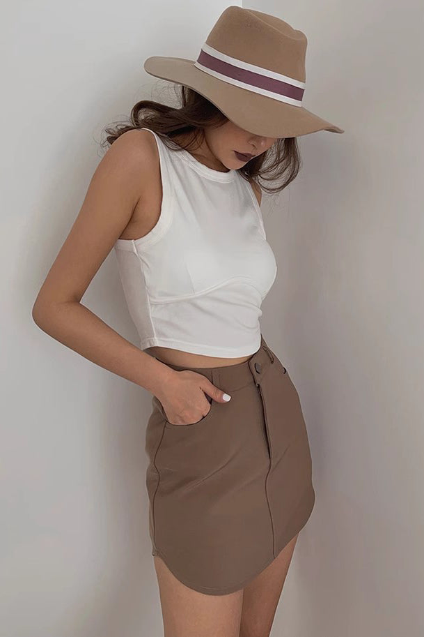 Buttoned Front Asymmetrical Hem Belted Skirt