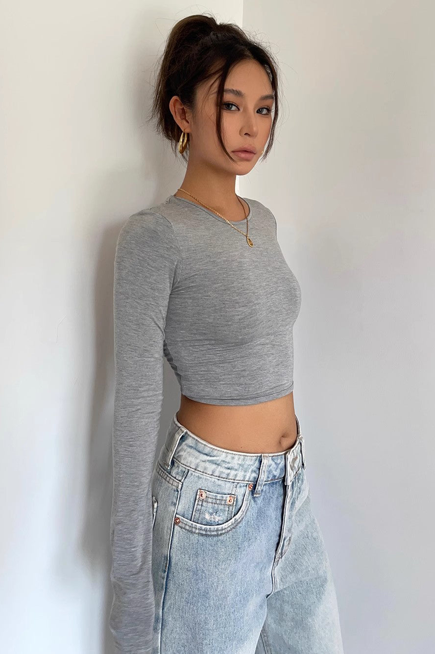 Backless Crew Neck Fitted Shirt