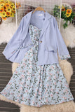 Floral Strap Maxi Dress Coat Set Two-Piece
