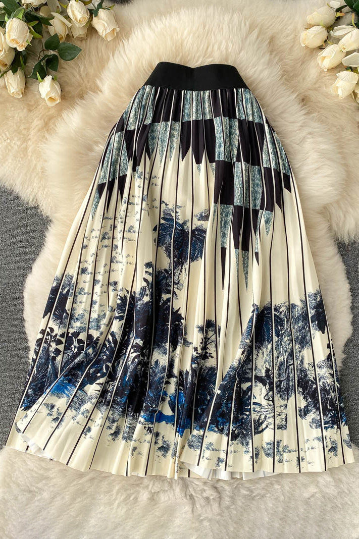 Print Pleated Skirt
