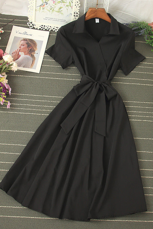 Lapel Short Sleeve Strappy Maxi Dress