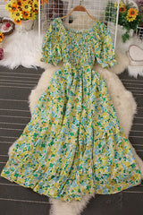 Floral Short Sleeve Ruffle Maxi Dress
