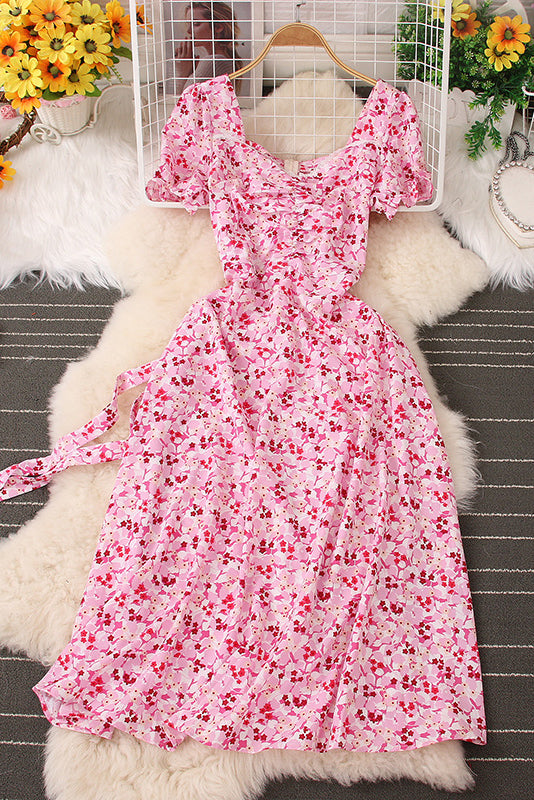 Floral Short Sleeve Strappy Maxi Dress