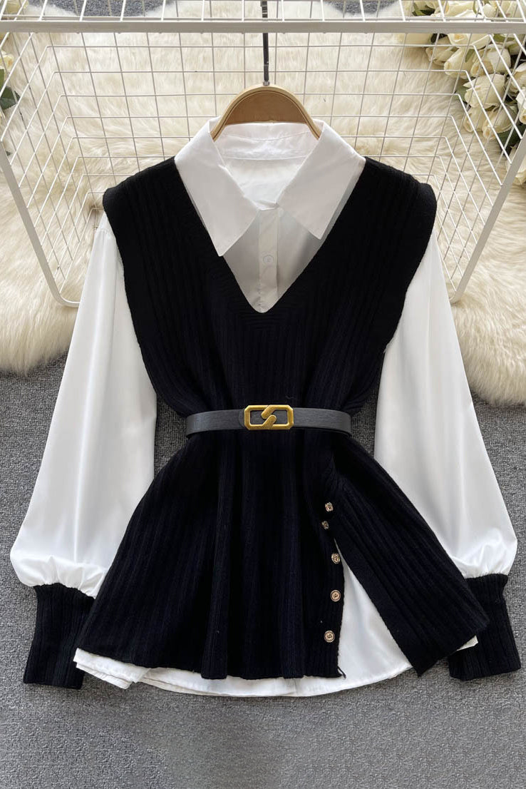 Shirt Knitwear Pullover Set Two-Piece