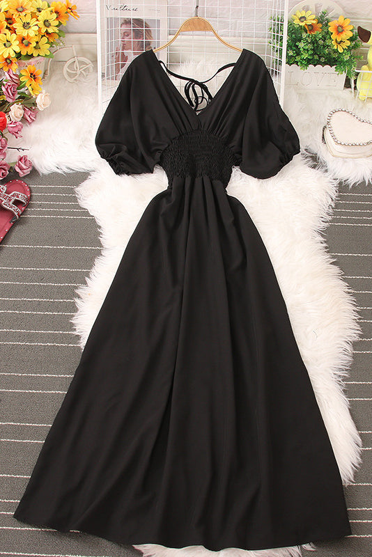V-Neck Short Sleeve Backless Maxi Dress