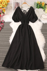 V-Neck Short Sleeve Backless Maxi Dress