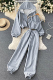 Casual Sport Hooded Zip Coat Strap Cami Crop Vest Tank Top Pants Trousers Sweatpants Set Three-Piece