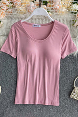 Scoop Neck Short Sleeve T-Shirt Top