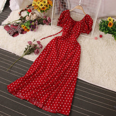 Short Sleeve Ruffle Polka Dots Maxi Dress