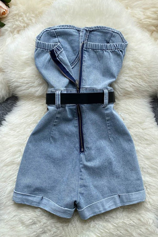 Strapless Denim Romper Jumpsuit
