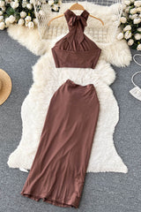 Cross Halter Tops Skirt Set Two-Piece
