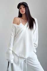 Casual V-Neck Top Pullover Sweatshirt