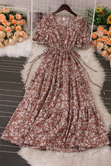 Floral Strappy Short Sleeve Maxi Dress
