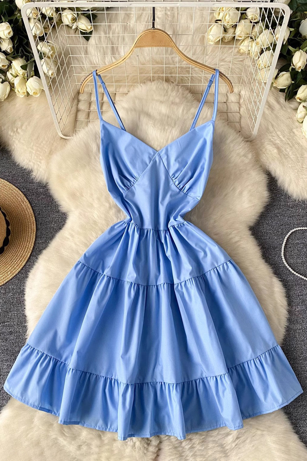 V-Neck Sleeveless Strap Mini Dress