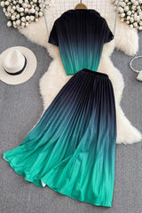 Gradient Color Short Sleeve Tops Skirt Set Two-Piece
