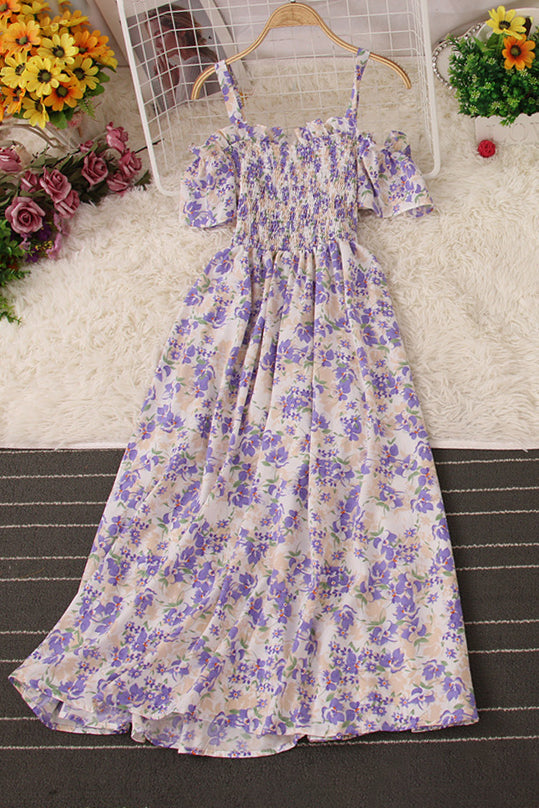 Floral Off Shoulder Strap Ruffle Maxi Dress