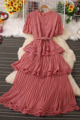 Short Sleeve Lace Chiffon Maxi Dress