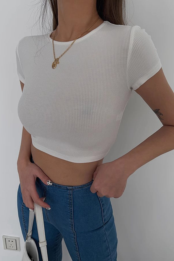 Crew Neck Ribbed Tank Tops Fitted Backless Shirts
