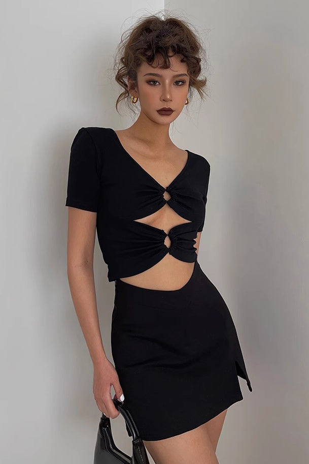 Crew Neck Crisscross Fitted Tops Shirt