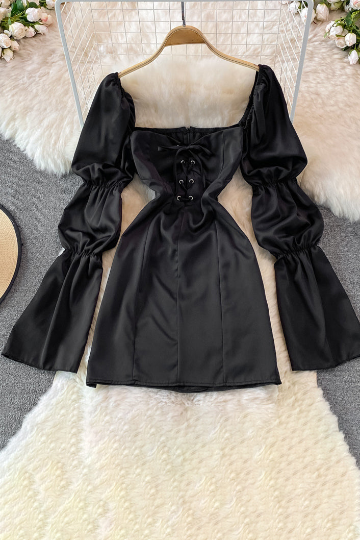 Crisscross Strappy Backless Long Sleeve Dress
