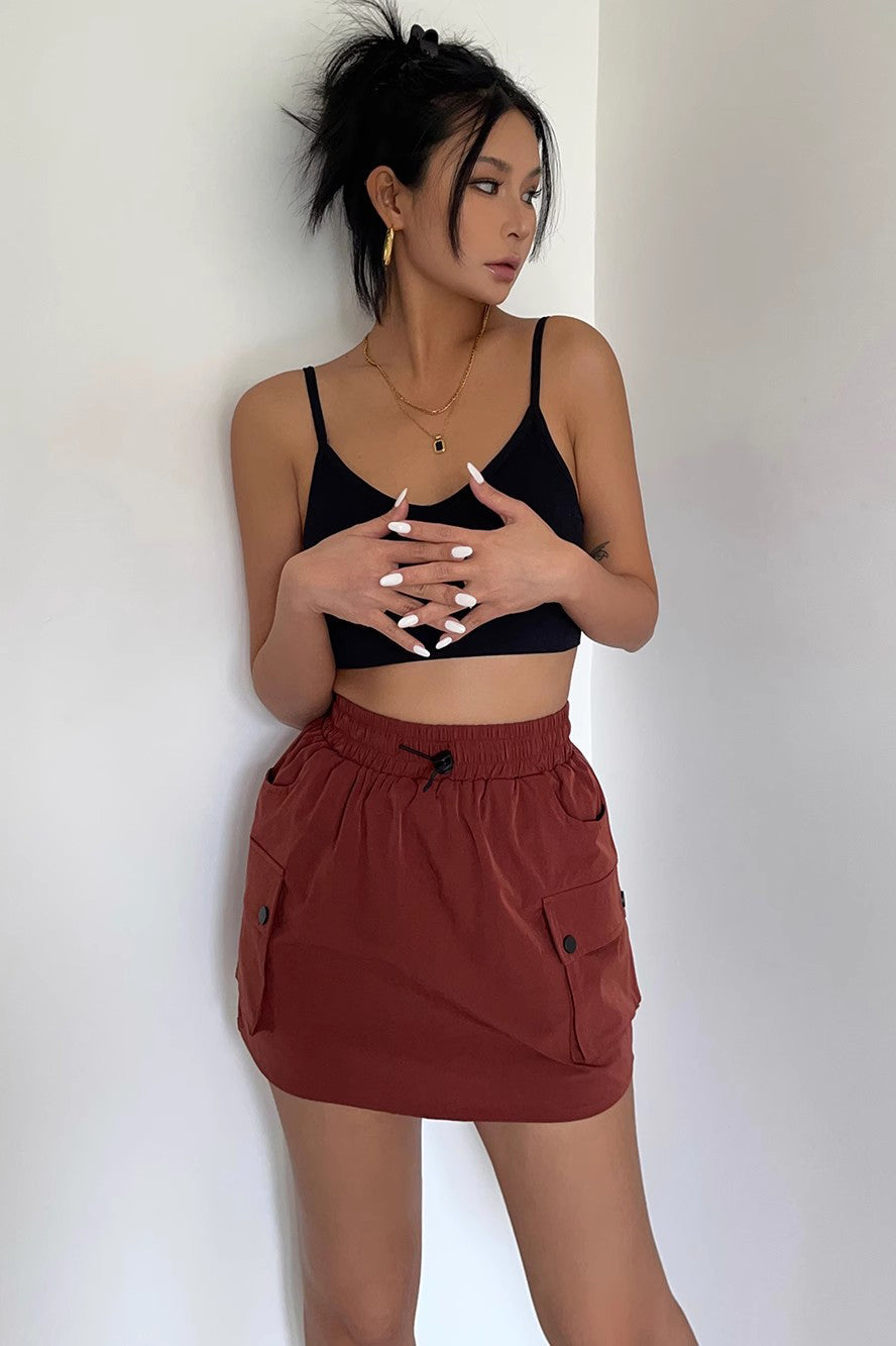 Drawstring Elastic Waist Shorts Skirt