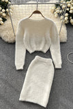 Knit Crop Top Sweater High Waist Skirt Set Two-Piece