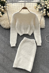 Knit Crop Top Sweater High Waist Skirt Set Two-Piece