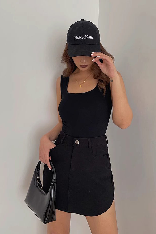 Buttoned Front Asymmetrical Hem Belted Skirt