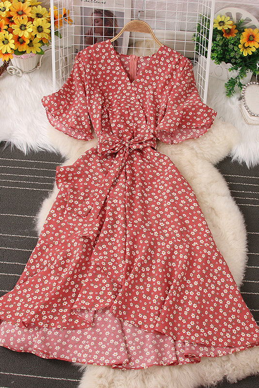 V-Neck Short Sleeve Strappy Maxi Dress
