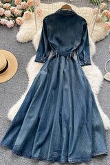 Retro Embroidery Long Sleeve Denim Maxi Dress