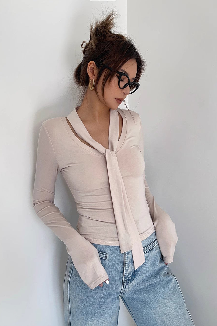 Wrap V-Neck Fitted Tops Shirt