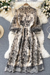 Embroidery Gauze Long Sleeve Maxi Dress