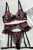 Heart Embroidery Gauze Underwear Lingerie Set